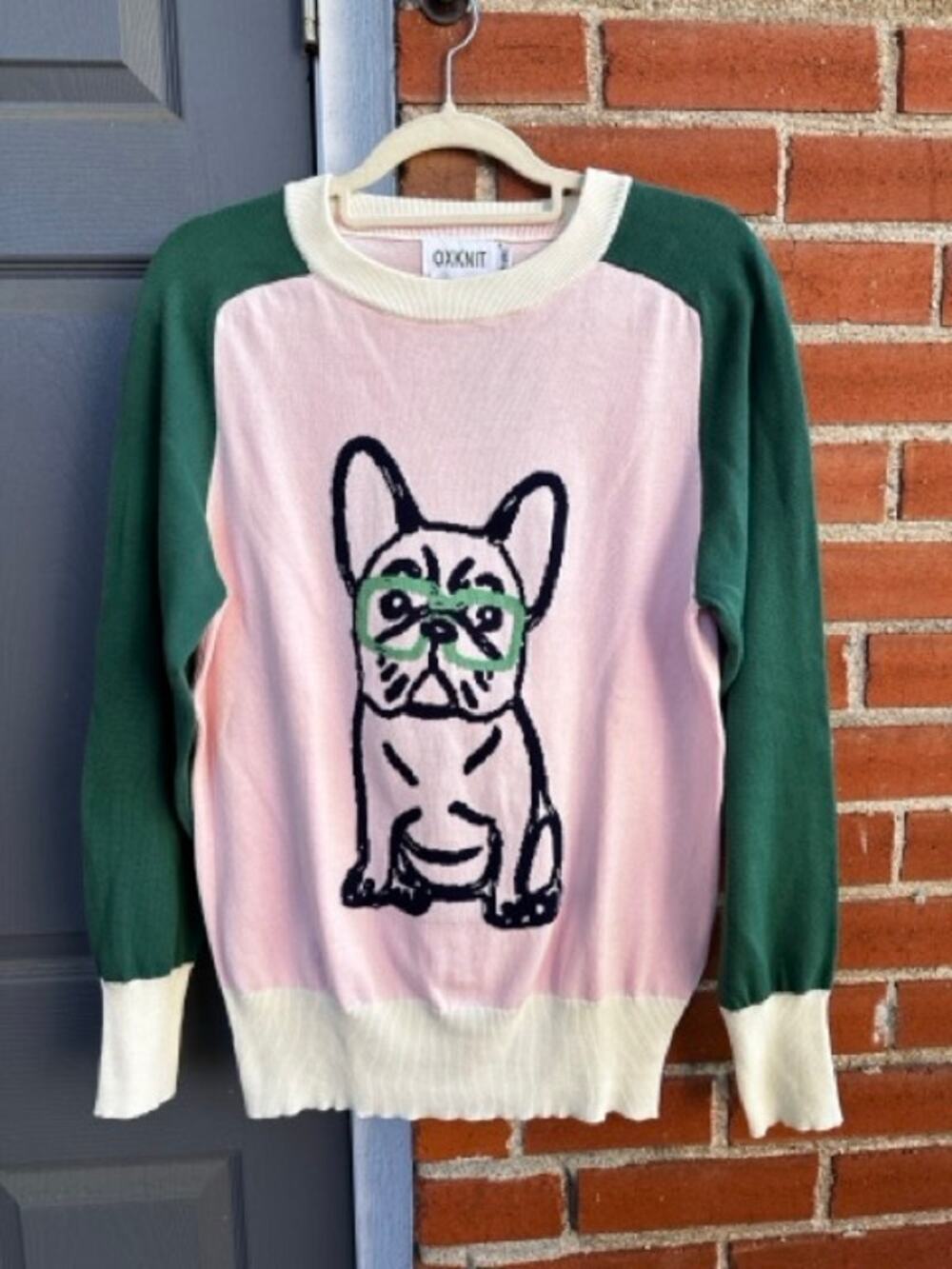 OXKNIT NWT Colorblock French Bulldog Sweater Size XL 100% Cotton Grandma
